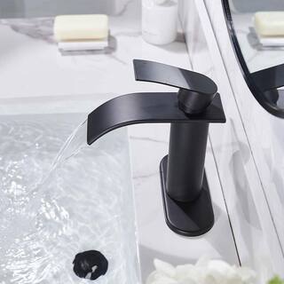 FORIOUS Single-Handle 1 or 3 Hole Waterfall Bathroom Faucet Bathroom Sink Faucet Black HH0305B