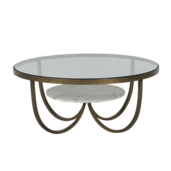 Wilbur Forged Champagne Round Coffee Table with Tempered Glass Top