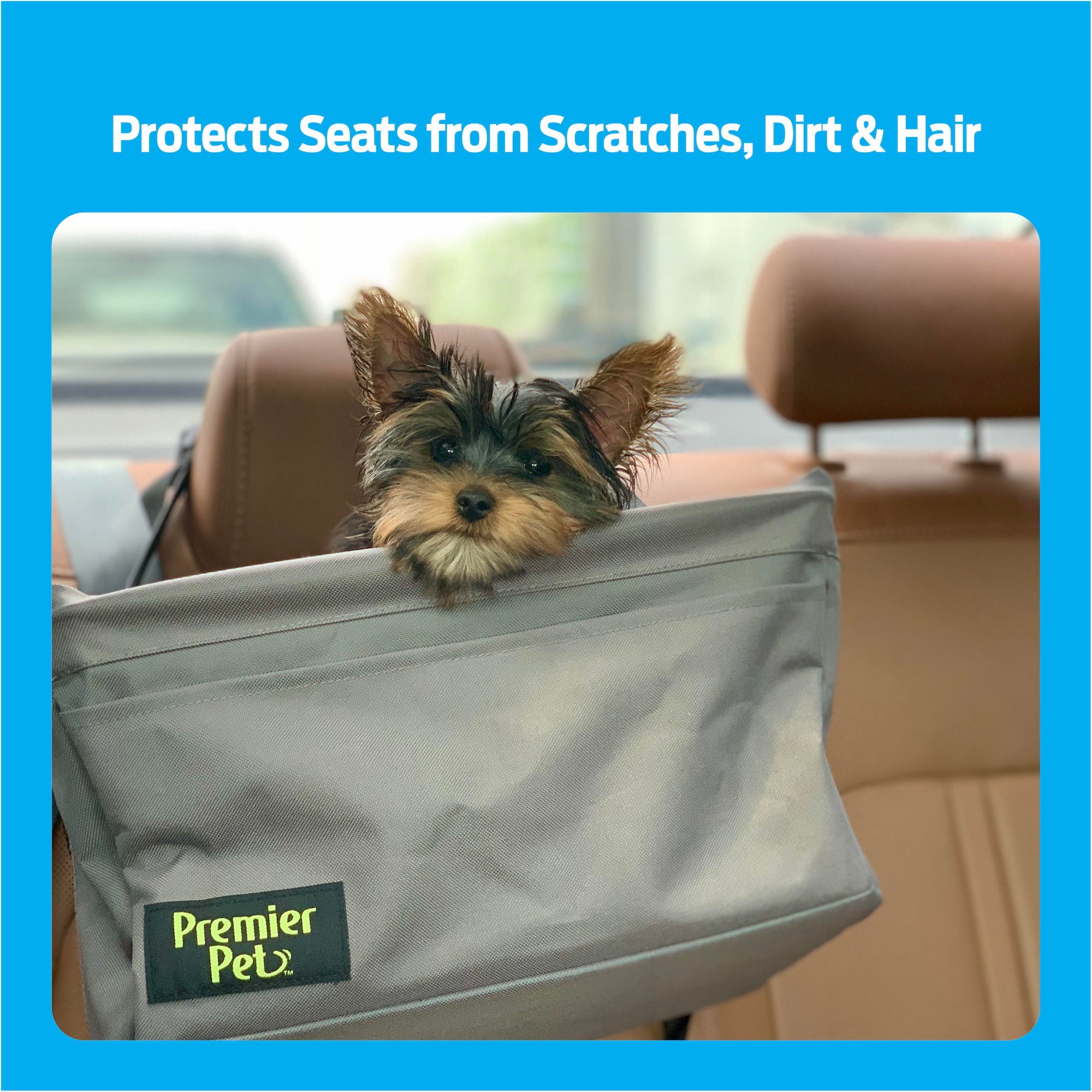 Premier Pet Car Booster Seat for Small Dogs: Keeps Dog Secure， Protects Seat， Easy to Install， Provides Elevated， Unobstructed View Helping with Pet Car Sickness， Works in Any Vehicle with Headrests