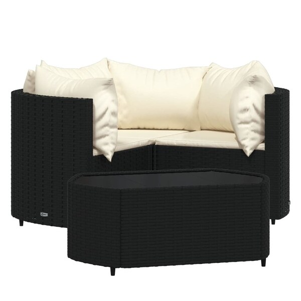 4 Piece Patio Lounge Set with Cushions Black Poly Rattan - Overstock - 37842799