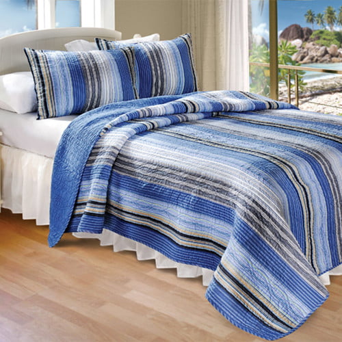 Greenland Home Brisbane Quilt Set， Full/Queen (3 Piece)， Blue