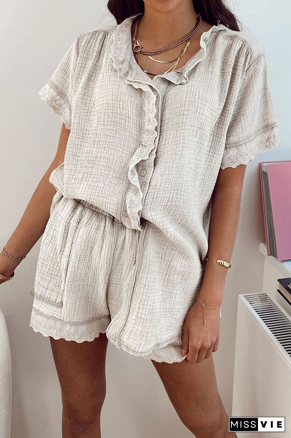 Ruffles Blouse Shorts Set