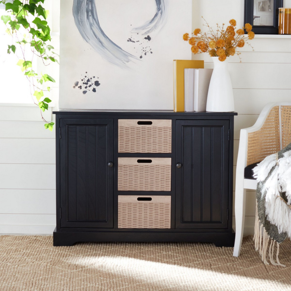 Gracyn 2 Door and 3 Removable Baskets Black With Natural Baskets   Transitional   Console Tables   by Rustic Home Furniture Deco  Houzz