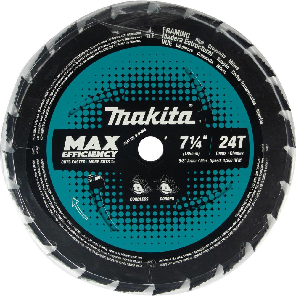 Makita Max Efficiency Circular Saw Blades 7 1/4 24T Carbide Tipped Framing 3pk ;