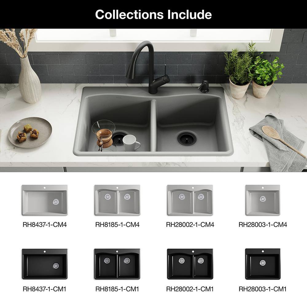 KOHLER Kennon Drop-inUndermount Neoroc Granite Composite 25 in. 1-Hole Single Bowl Kitchen Sink in Matte Black K-RH28003-1-CM1