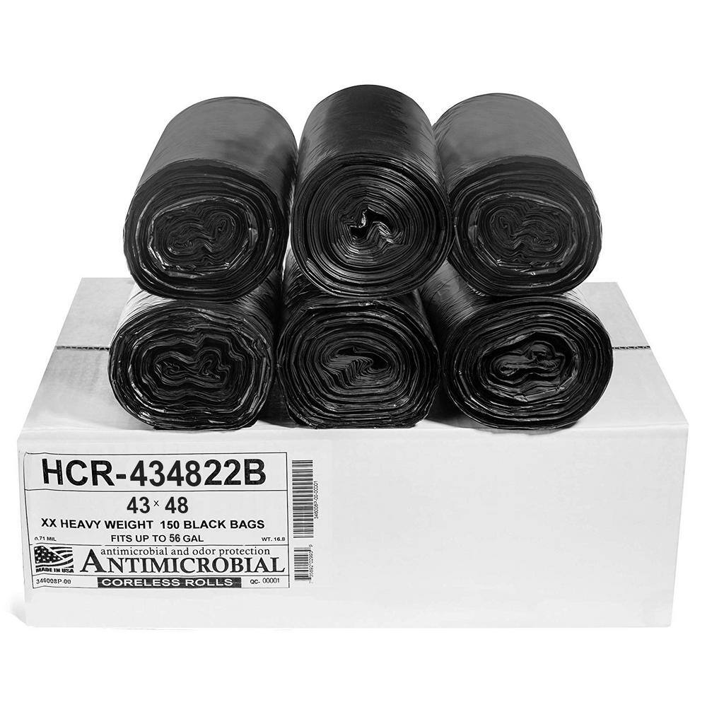 Aluf Plastics 56 Gal. 22 Mic (eq) Black Trash Bags 43 in. x 48 in. Pack of 150 for Janitorial and Industrial HCR-434822B