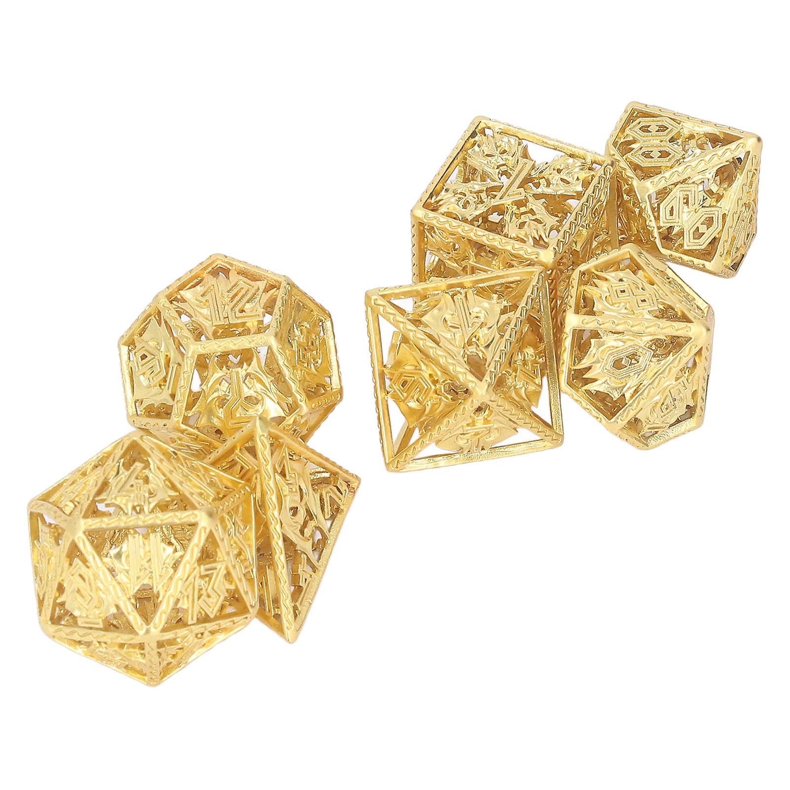 7PCS Hollow Dice Polyhedral Copper Exquisite Hand Polished Delicate Pattern for Role Playing Games Tabletop Interaction