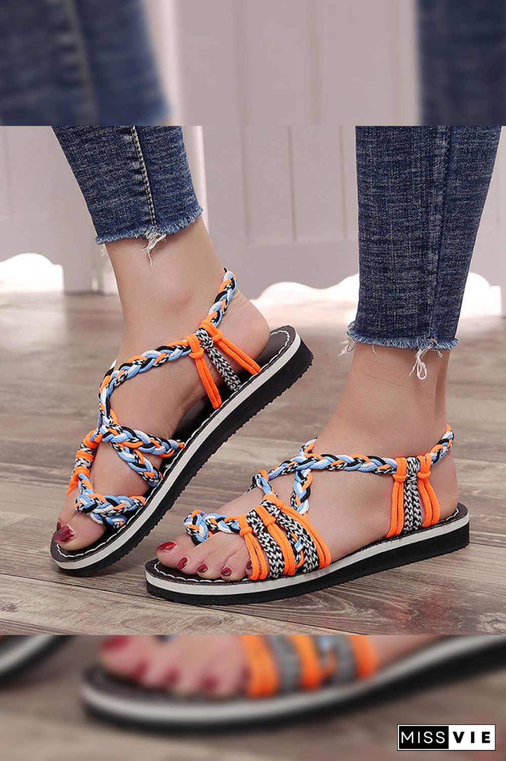 Colorful Rope Twist Knot Splicing Flat Sandals