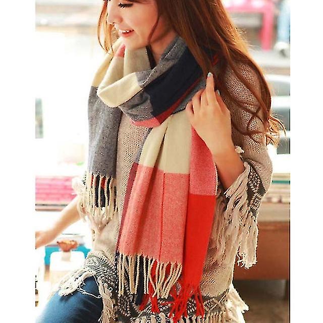 Women Tartan Scarf - Winter Long Scarves Plaid Warm Wraps Wool British Style For Ladies Spinning Tassel Shawl Long Stole1pcs-multicolor