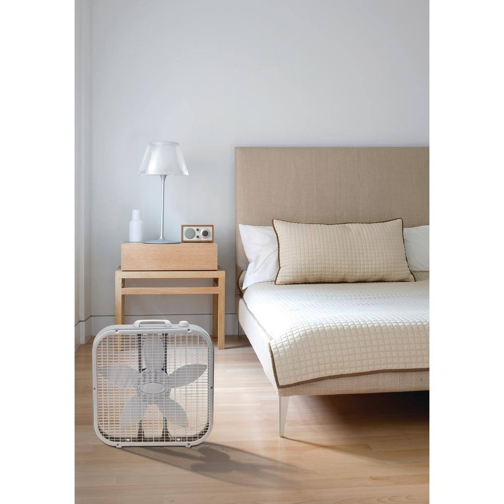 Lasko 20 in. 3 Speeds Box Fan in White with Save-Smart Technology for Energy Efficiency Carry Handle B20201