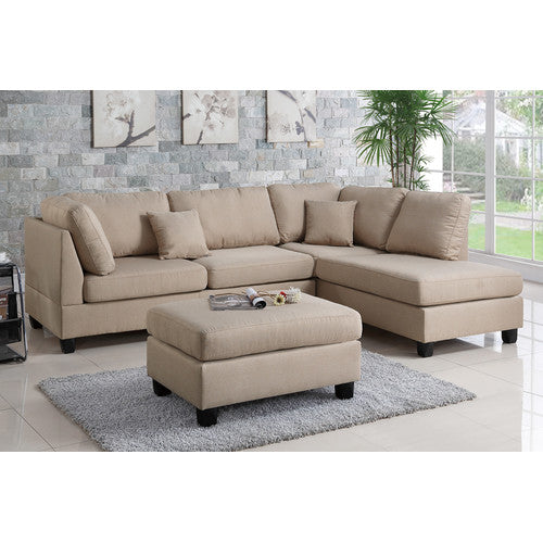 Simple Relax Linen-Like Left or Right Hand Chaise Sectional with Ottoman Set, Chocolate