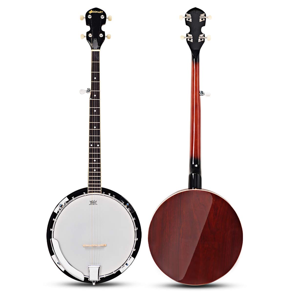 5-String Banjo 24 Bracket with Geared 5th tuner and Mid-range Closed Handle, Include 420D Oxford Cloth Bag, One Strap, Wiper, 3 Picks for Beginners