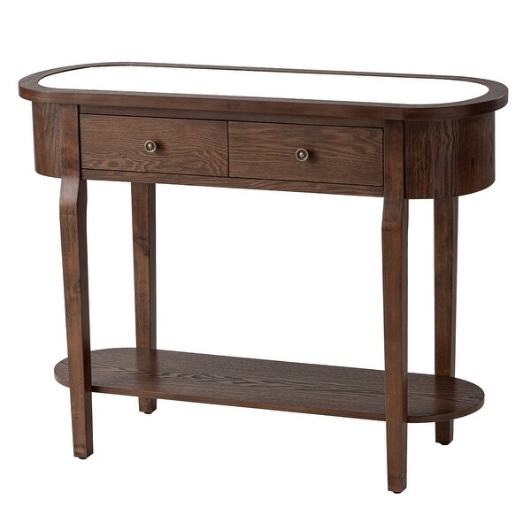 COSIEST Rustic Solid Wood Mirrored Console and Accent Table