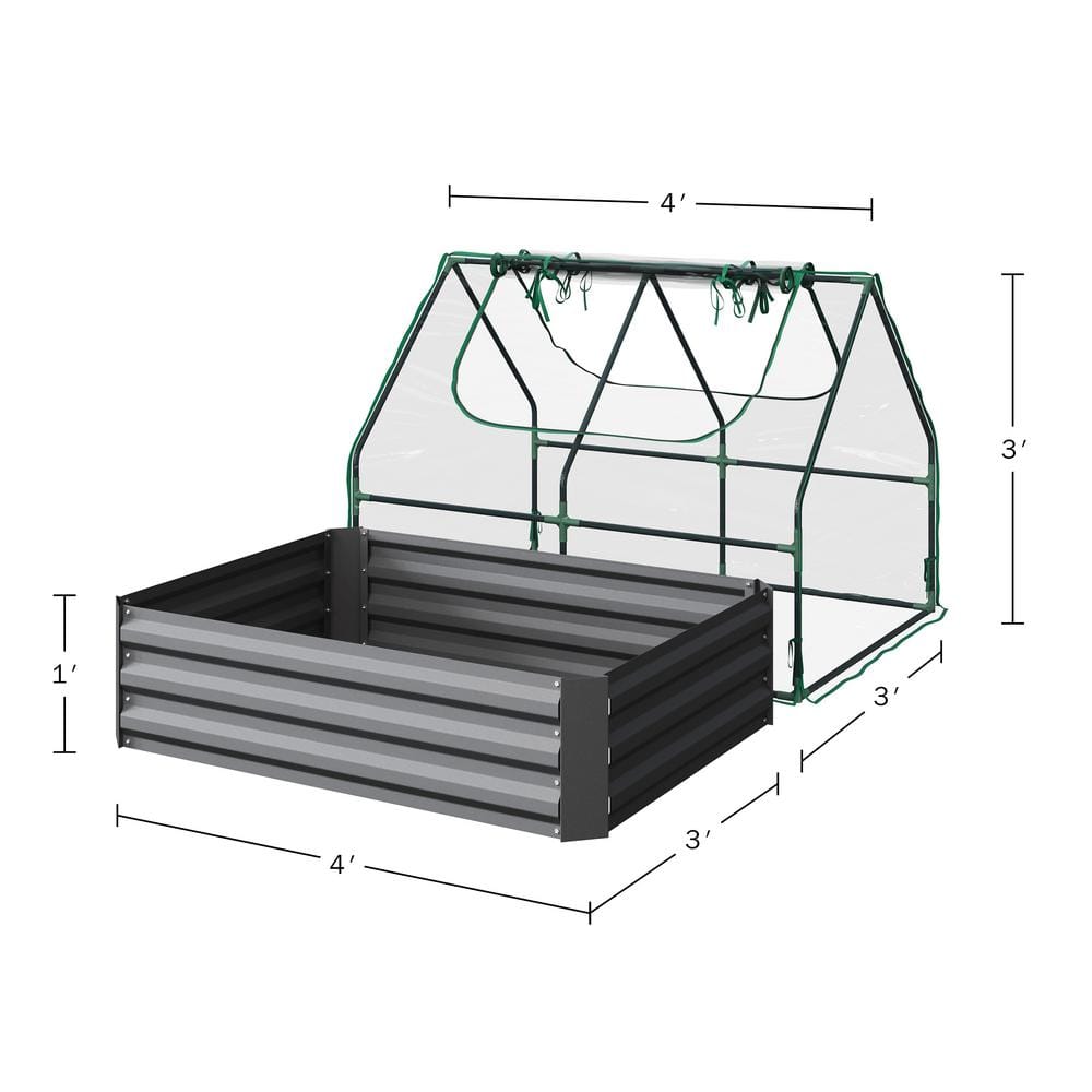 HOME-COMPLETE 4 ft. x 3 ft. Galvanized Steel Raised Garden Bed with Removable Greenhouse 50-LG1334