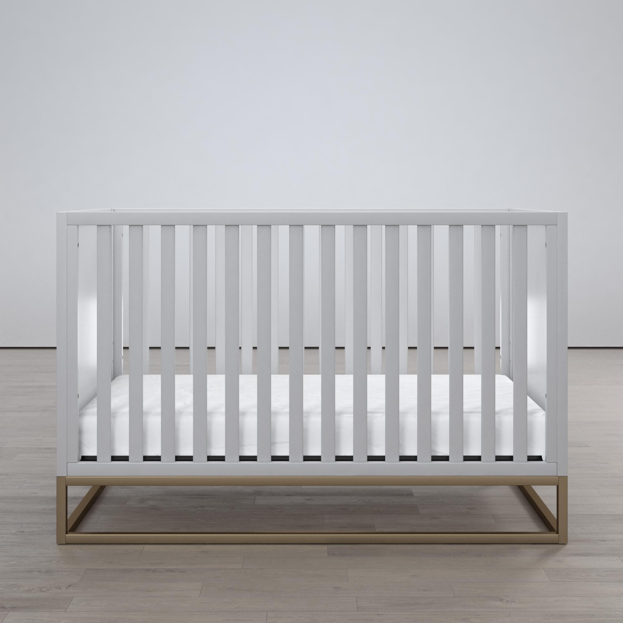 Little Seeds Haven 3 in 1 Convertible Wood Crib with Metal Base, Dove Gray with Gold Base