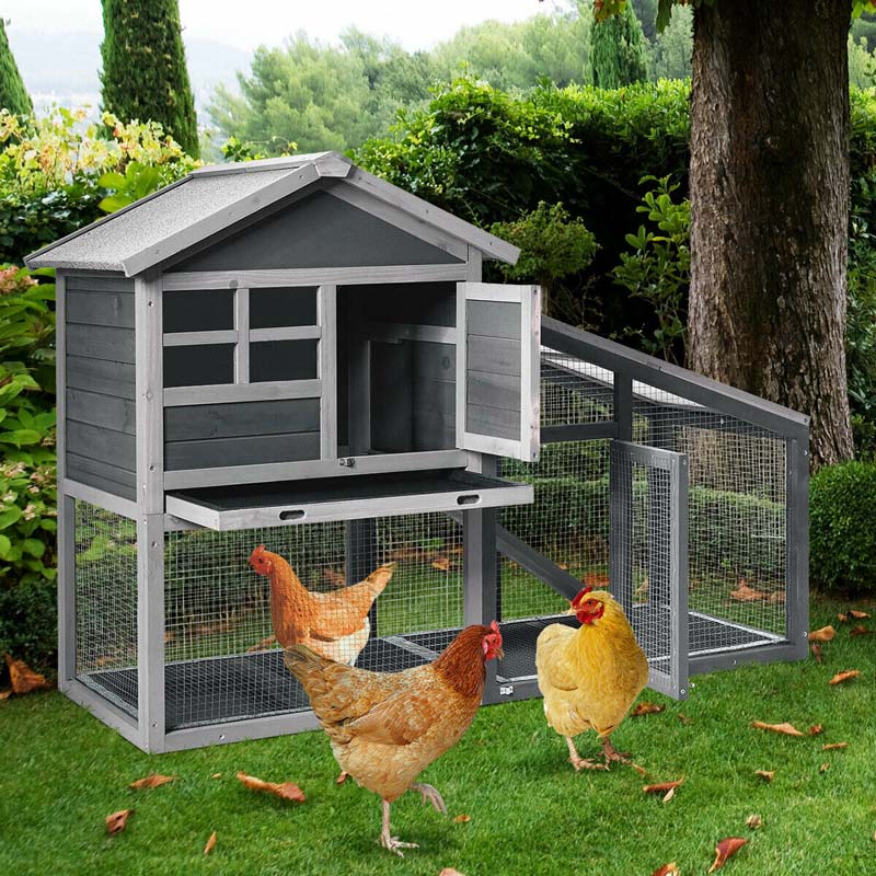 Rabbit Hutch Bunny Cage with Ventilation Door & Removable Tray, Indoor Outdoor Pet Cage House Wooden Chicken Coop