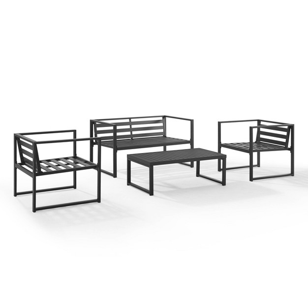 Hamilton Outdoor Metal 4 Piece Conversation Set Matte Black Crosley