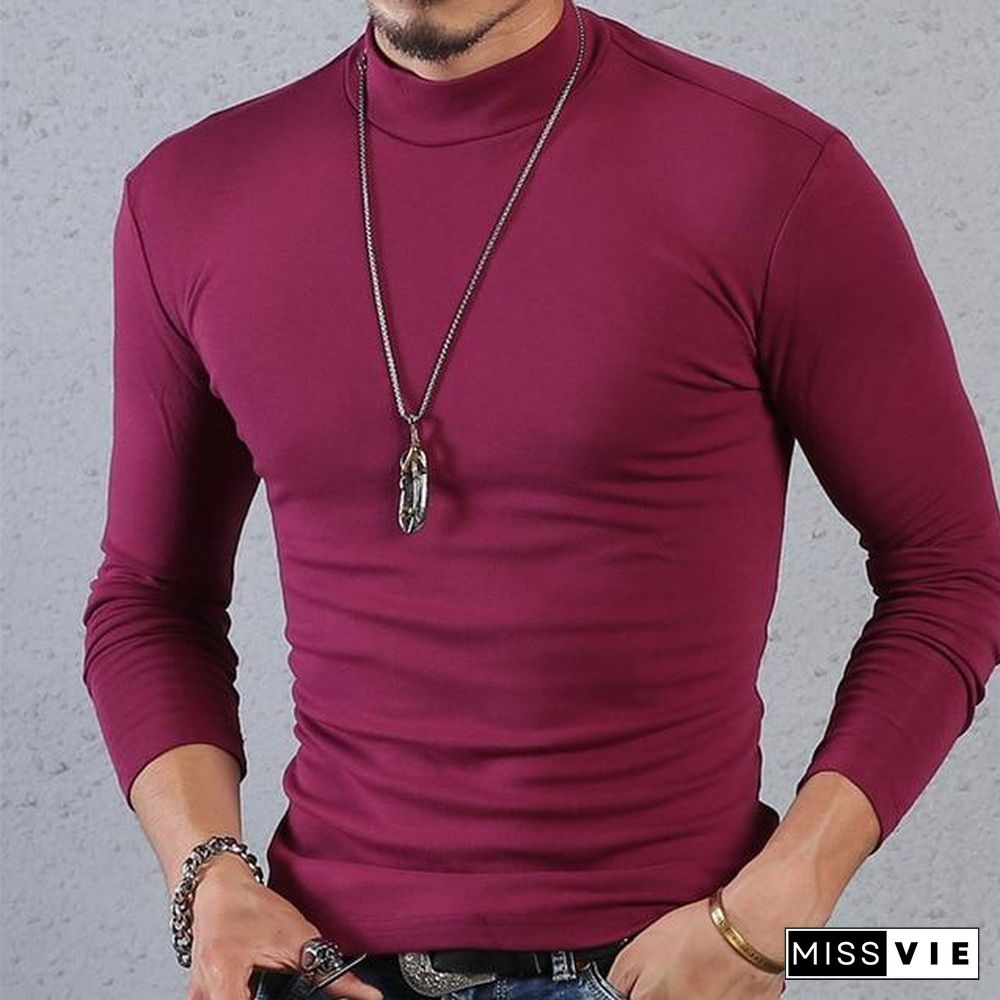 Half Turtleneck Men T-Shirt Casual Long Sleeve T Shirt Men Plus Size 6XL Fitness Tight Tee Shirt Men