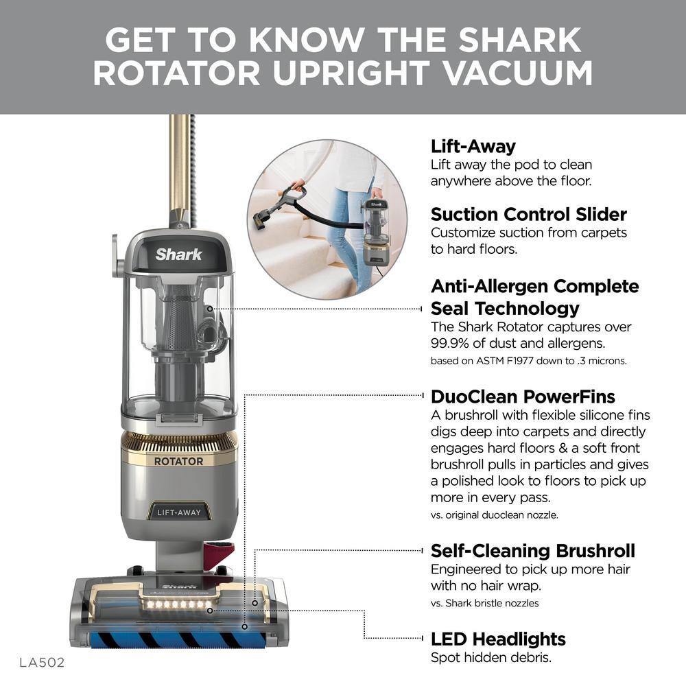 Shark Rotator Lift-Away ADV Bagless Corded Upright Vacuum with DuoClean PowerFins and Self-Cleaning Brushroll in Gray - LA502 LA502