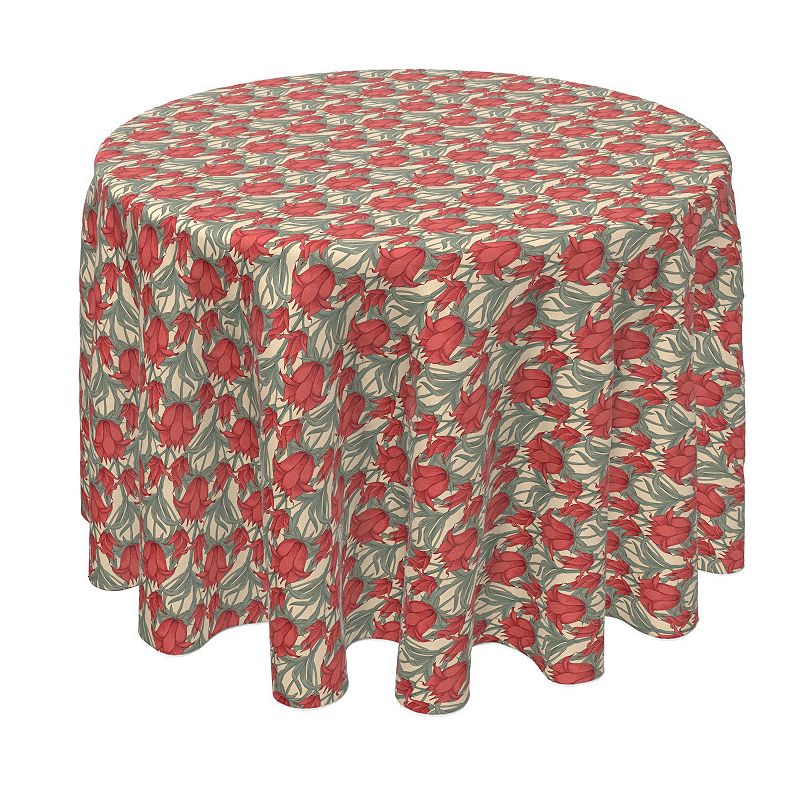 Round Tablecloth， 100% Polyester， 70 Round， Scarlet Red Flowers