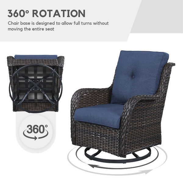 Outdoor Wicker 3Seat Sofa with Fire Pit Table Swivel Chiar Table