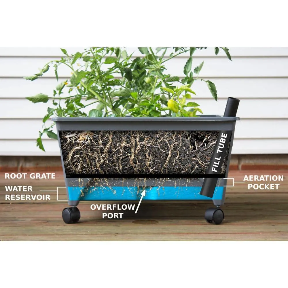 CITY PICKERS 24.5 in. x 20.5 in. Charcoal Gray Plastic Patio Raised Garden Bed Kit with Watering System and Casters