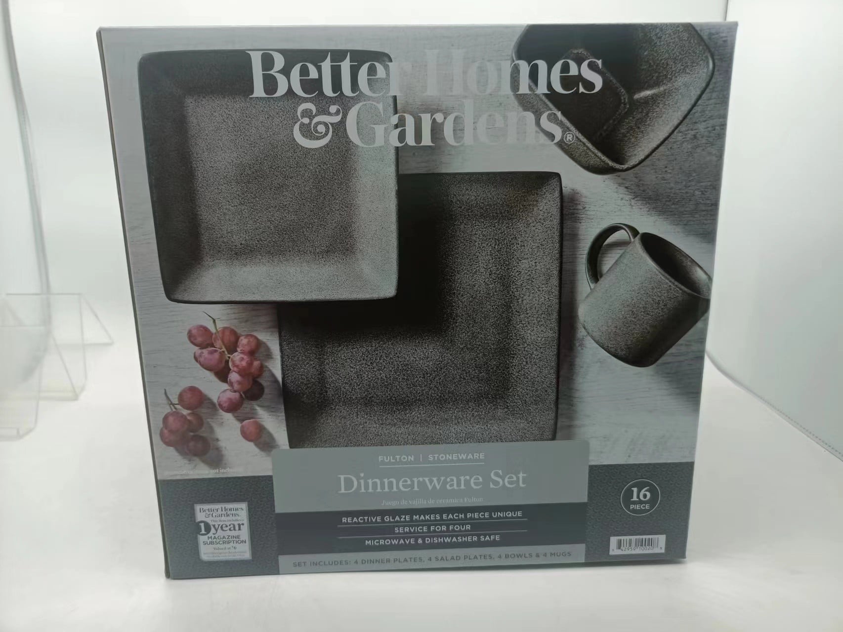 Better Homes and Gardens- Dark Gray Square Stoneware 16-Piece Dinnerware Set