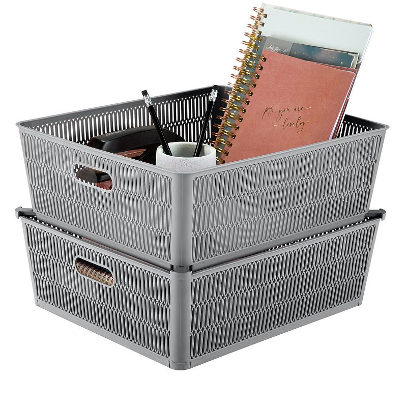 Simplify 2-Pack Slide to Stack Shallow Storage Tote Set