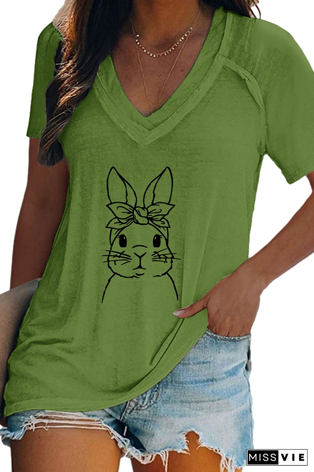 Easter Bunny V Neck Graphic Tee