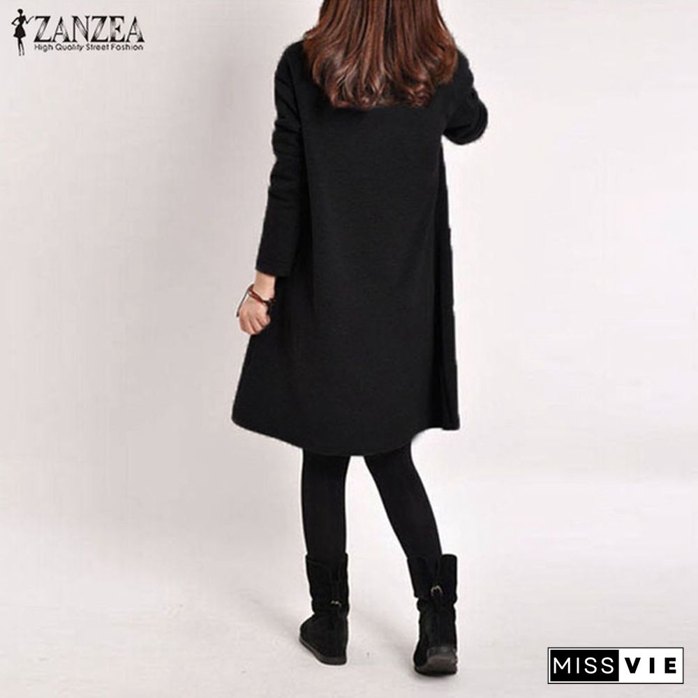 Women V Neck Long Sleeve Casual Loose Tops Shirt Jumper Dress Plus Size