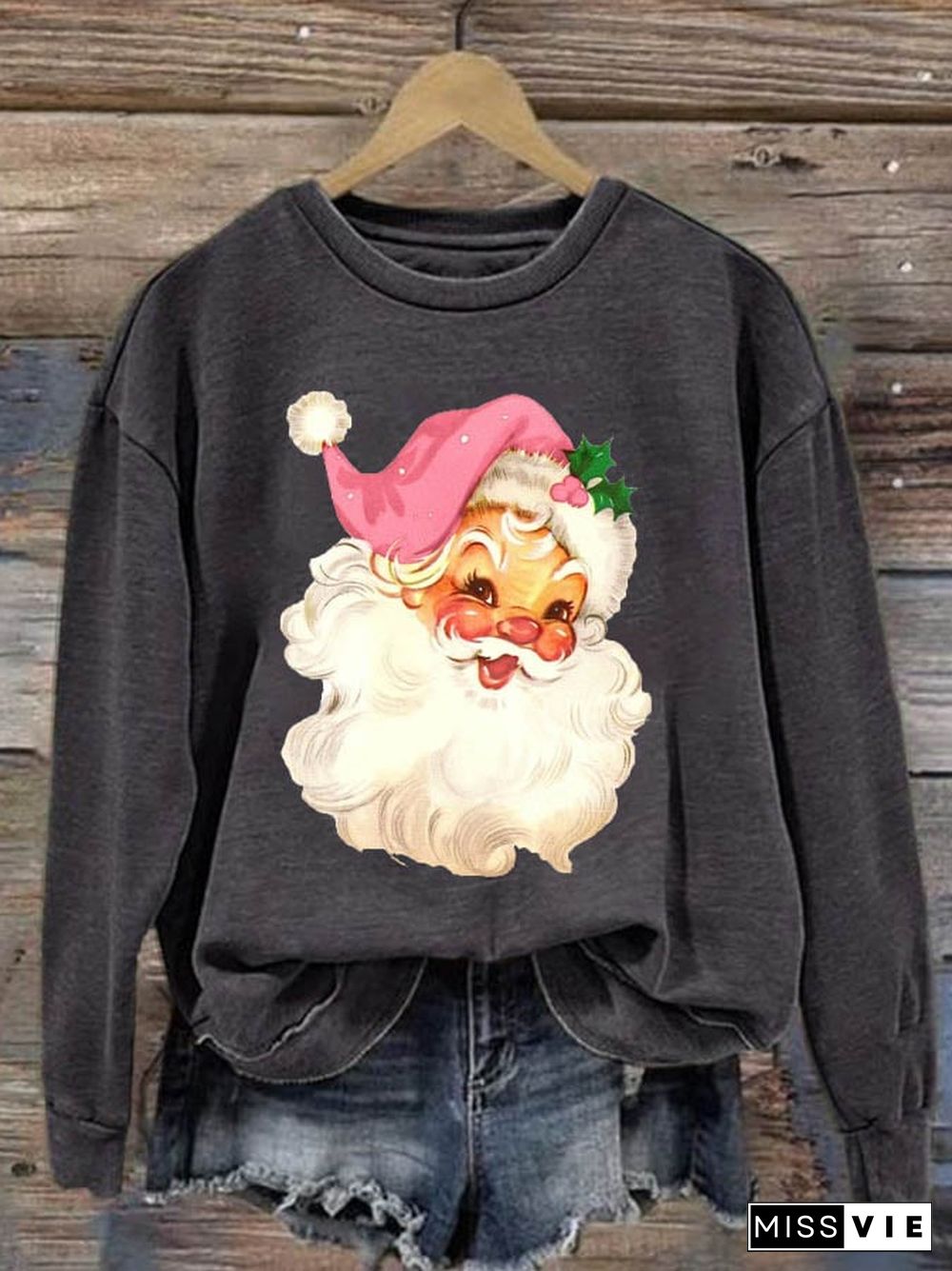 Women's Christmas Santa Claus Print Long Sleeve Sweatshirt