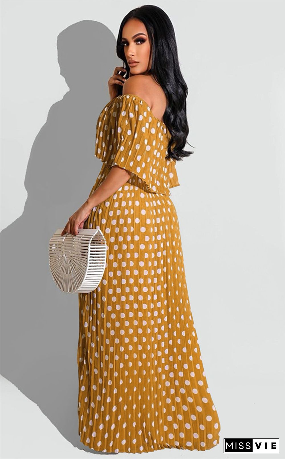 Bohemian Print Polka Dot Off Shoulder Maxi Dress