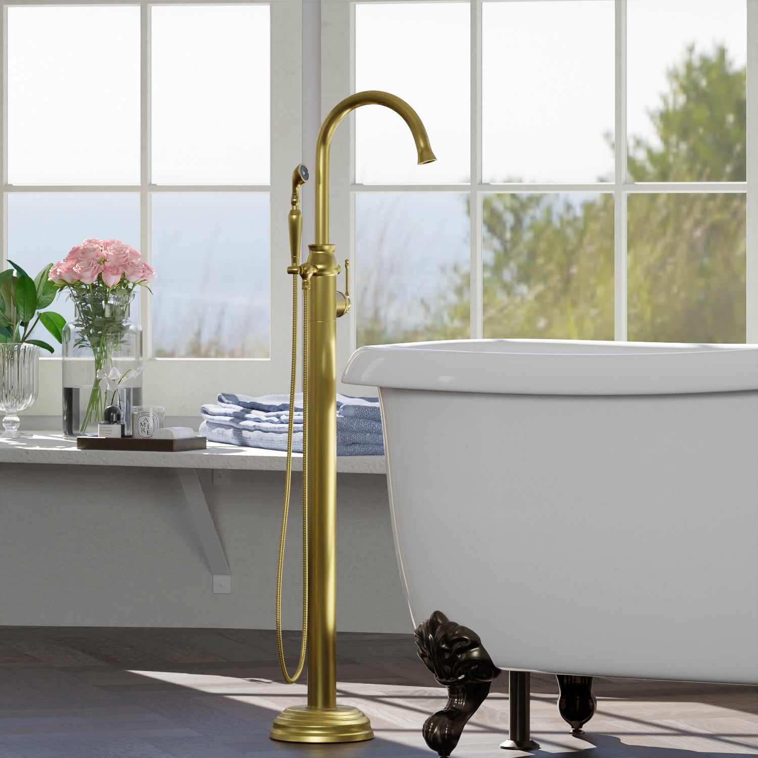 LeBaron Freestanding Tub Filler with Hand Shower