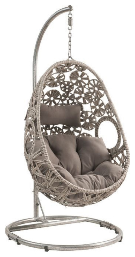 Ergode Patio Hanging Chair With Stand Light Gray Fabric and Wicker   Contemporary   Hammocks And Swing Chairs   by VirVentures  Houzz