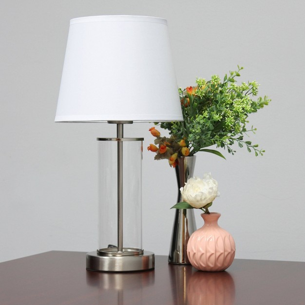 Encased Metal And Clear Glass Table Lamp With Fabric Shade Simple Designs