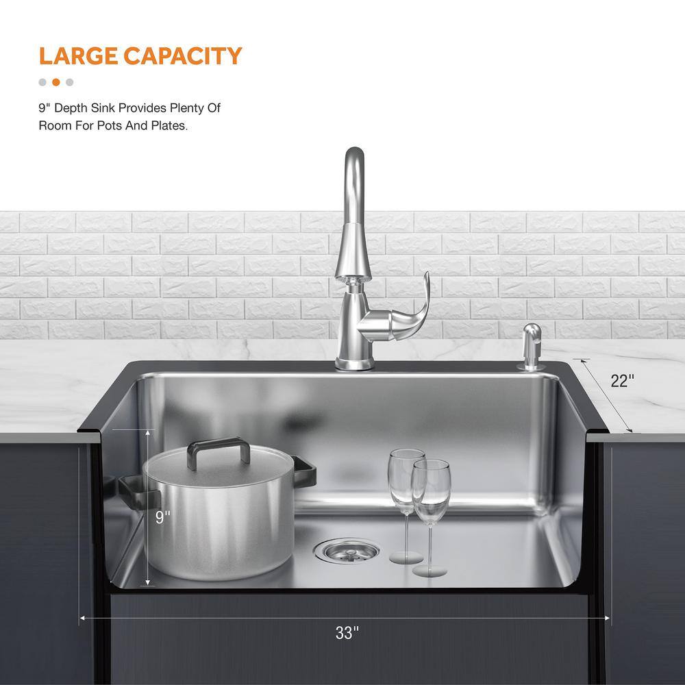 Glacier Bay Bratten All-in-One Drop-InUndermount 18G Stainless Steel 33 in. 2-Hole Single Bowl Kitchen Sink with Pull Down Faucet VT3322TA1PA1-2A