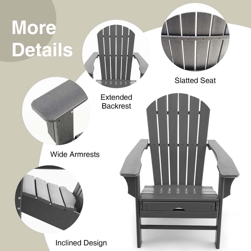 HDPE Adirondack Chair with Retractable Ottoman, Outdoor Chaise Lounge Chair for Lawn Pool Deck