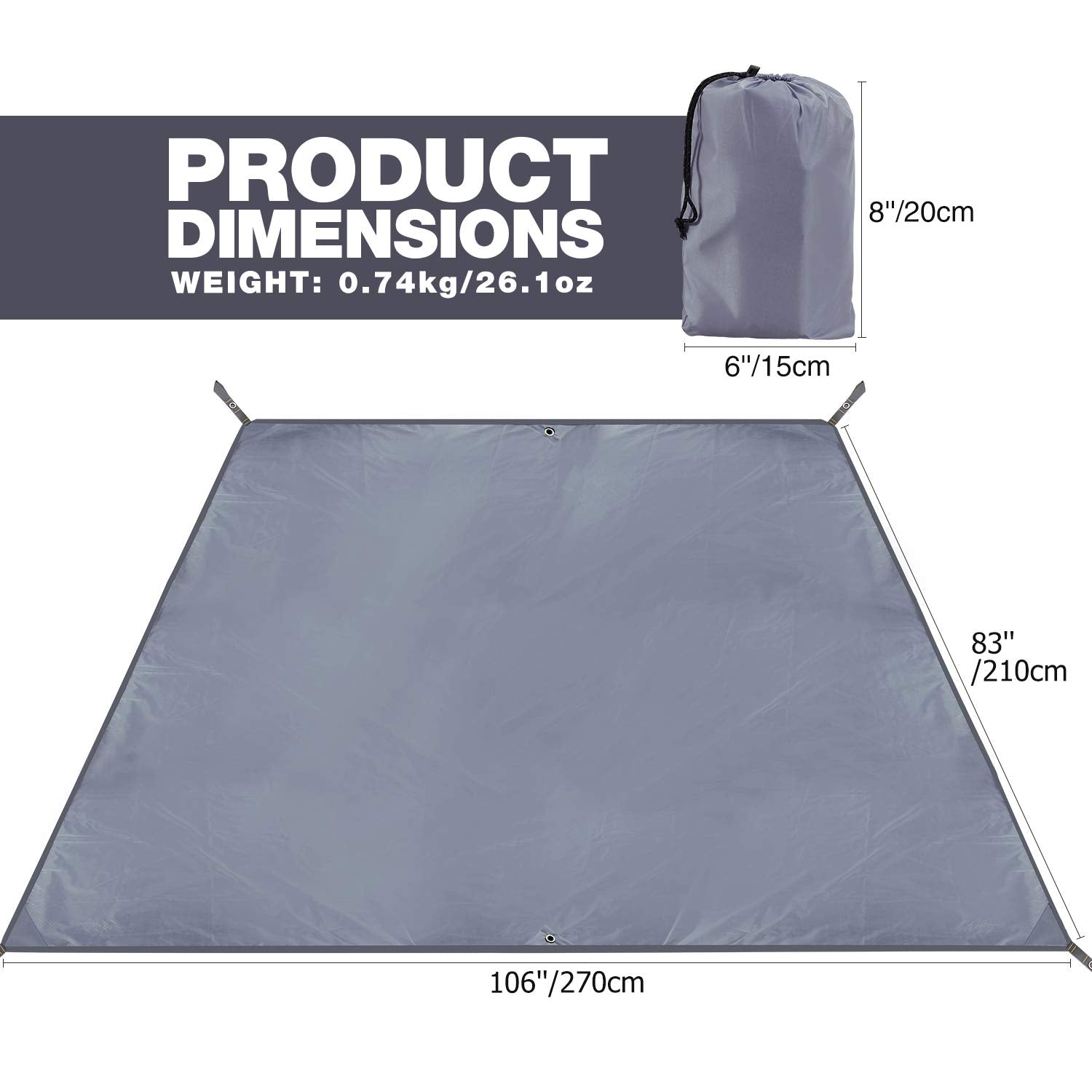 REDCAMP Large Waterproof Camping Tarp Lightweight, 9x7/10x10 Feet Multifunctional Insulated Tent Footprint for Camping, Hiking, Backpacking, Grey/Blue/Green