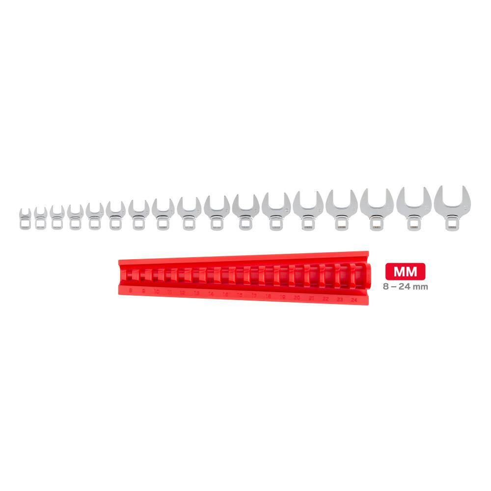 TEKTON WCF92202 3/8 in. Drive Crowfoot Wrench Set， 17-Piece (8 mm - 24 mm) - Rack