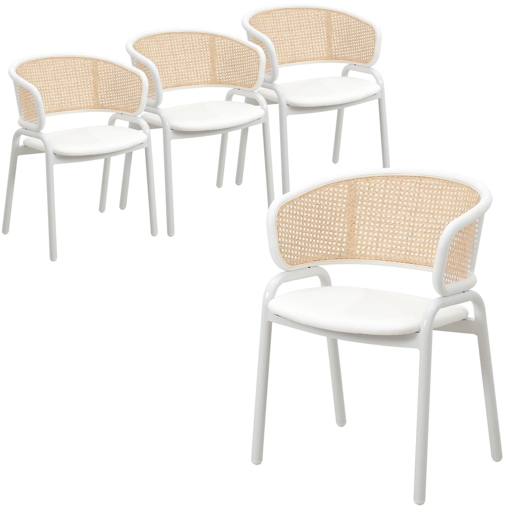 LeisureMod Ervilla Dining Armchair with White Steel Base Set of 4