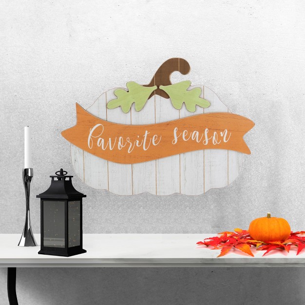 Northlight 19 White Wooden Pumpkin Favorite Season Hanging Wall Sign