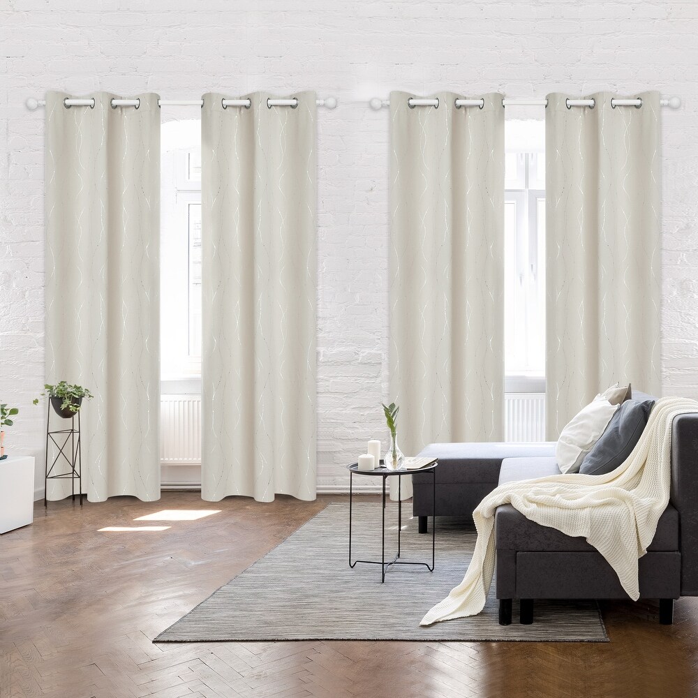 Deconovo 38 Width Silver Line and Dots Curtains(4 Panel)