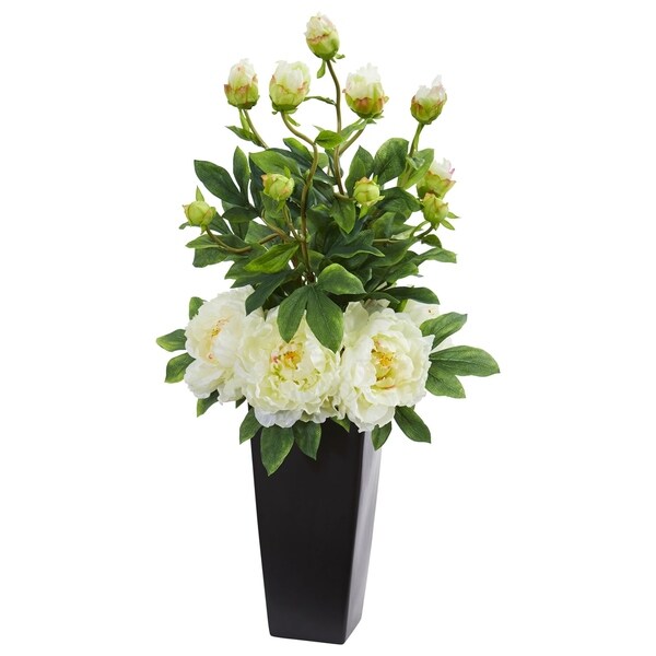 Peony Artificial Arrangement in Black Vase