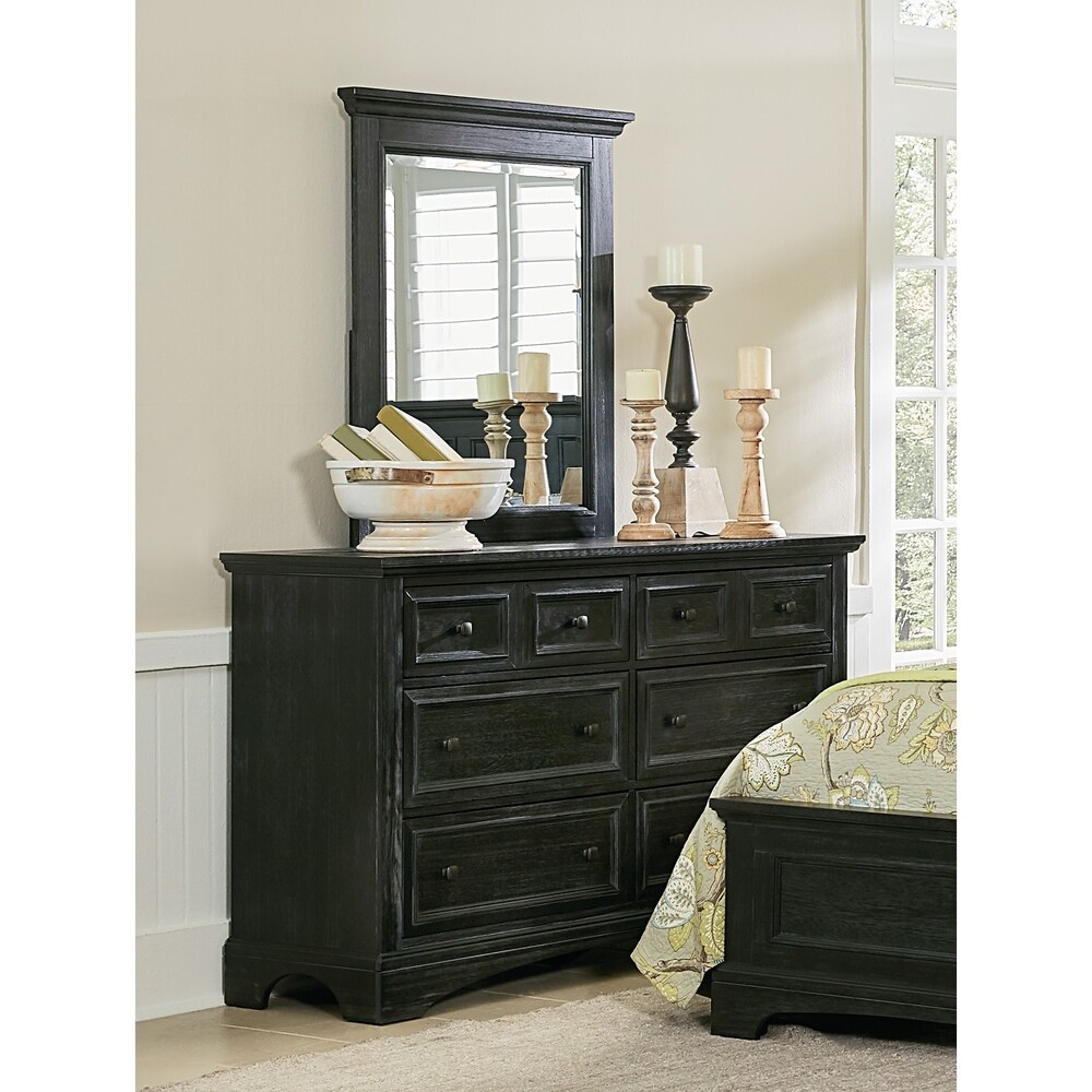 Farmhouse Basics 6 Drawer Dresser and Mirror Set in Rustic Black