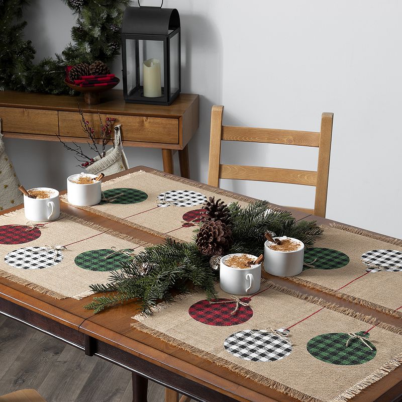 Elrene Home Fashions Farmhouse Living Holiday Rustic Ornaments Burlap Placemat， Set of 4