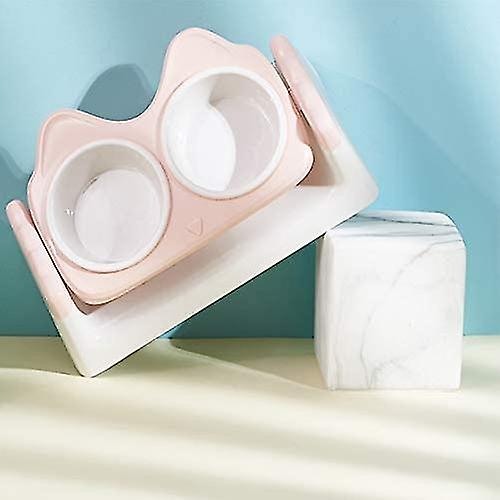 Double Bowl 15 Tilted Raised Pet Bowls For Cat And Small Dog Plastic Cat Bowl Adjustable Dog Bowl (pink)