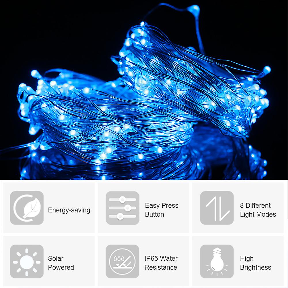 12w 20m/65.6ft 200 Leds Solar Powered Energy Copper Wire Fairy String Light Lawn Lamp With 8 Different Lighting Modes Effects Flexible Twistable Benda