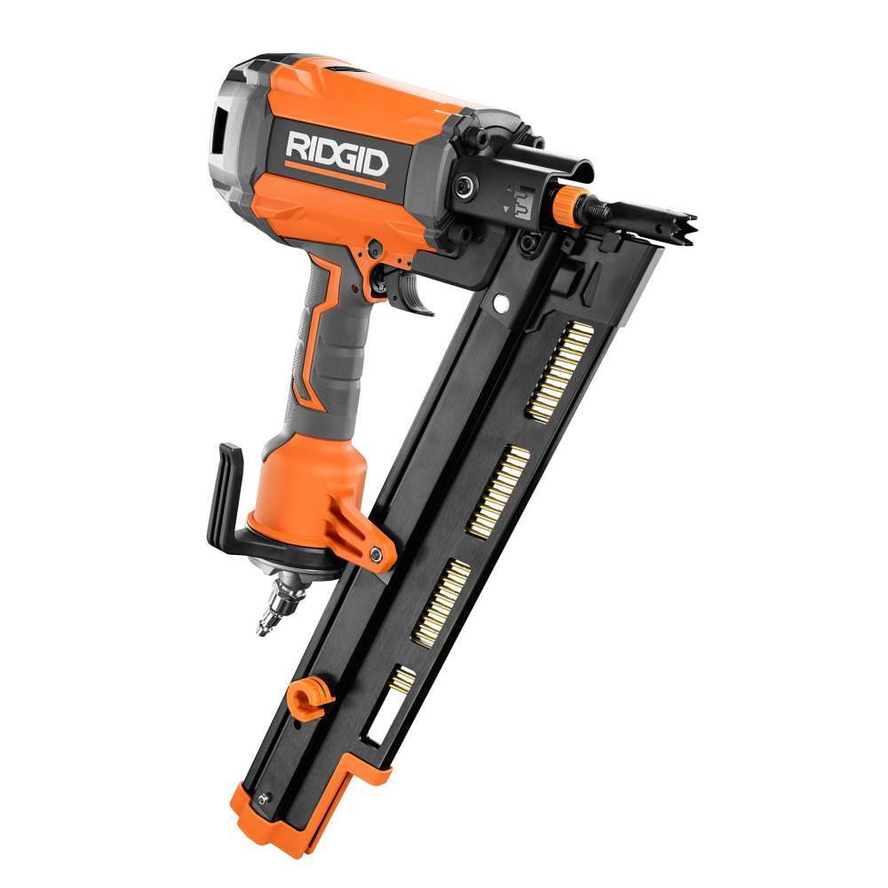 RIDGID Pneumatic 21-Degree 3-12 in. Round Head Framing Nailer with 14 in. 50 ft. Lay Flat Air Hose R350RHF-R5025LF