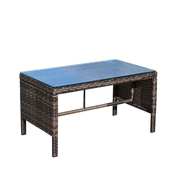 Brown Outdoor Patio Furniture 1 Coffee Table With Clear Tempered Glass