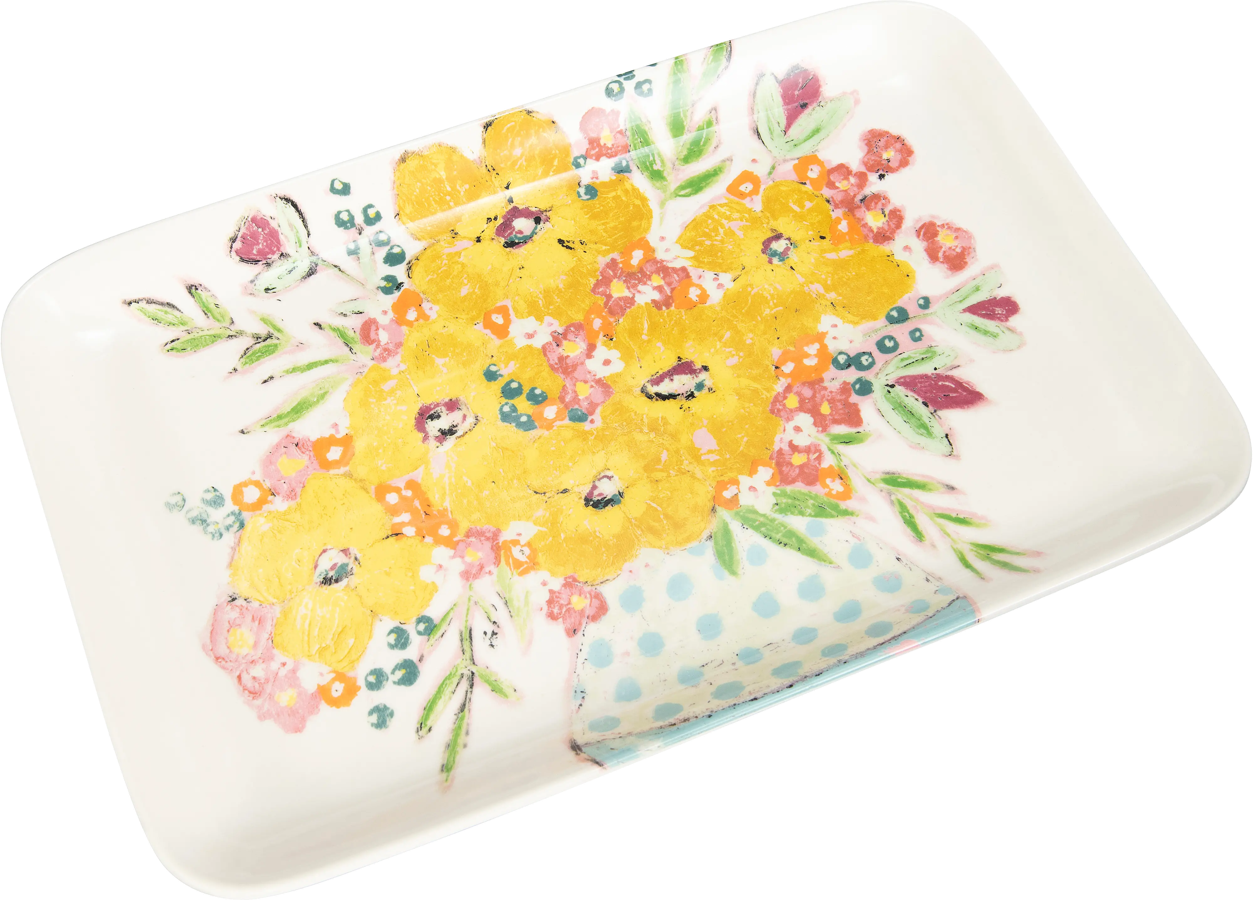 Multi Color Floral Stoneware Platter